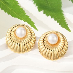 Серьги-гвоздики из нержавеющей стали 304 из АБС-пластика с жемчугом для женщин EJEW-U046-09G