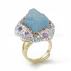 Регулируемые кольца неправильной формы из натурального аквамарина со стразами RJEW-D077-03G