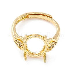 Componenti per anello solitario regolabile in ottone con zirconi cubici&nbsp;LS-KK-K266-08G