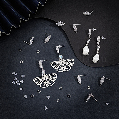 6 пара сережек-гвоздиков в форме листа из латуни с кубическим цирконием&nbsp;KK-CN0003-20P