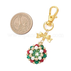 Рождественский венок стеклянные и ракушечные жемчужины и стеклянные семена подвесные украшения&nbsp;HJEW-MZ00321