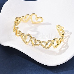 Браслеты-манжеты из латуни с микропаве из прозрачных кубических цирконий для женщин&nbsp;BJEW-C140-35G