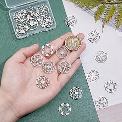 24個6スタイル201ステンレススチールペンダント  花と環  ステンレス鋼色  21x20x1mm  穴：1.2mm  4個/スタイル&nbsp;STAS-UN0029-88