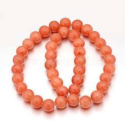 天然石イエロージェイド翡翠ビーズ連売り  ラウンド  染め  サンゴ  直径約8mm  穴：1mm  50個/連  16インチ&nbsp;JBR8mm-34