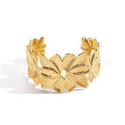 Brazaletes anchos abiertos de acero inoxidable 304 estilo vintage con diseño floral para mujer.&nbsp;DF2042
