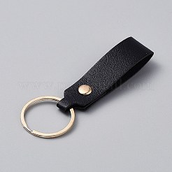 鉄とPUレザーのキーホルダー  長方形  ブラック  9.5cm&nbsp;KEYC-WH20005-01A