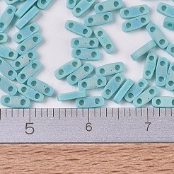 MIYUKIクォーターティラビーズ  日本製シードビーズ  2穴  （qtl412fr）マットな不透明なターコイズグリーンab  5x1.2x1.9mm  穴：0.8mm  約4800個/100g&nbsp;SEED-J020-QTL0412FR