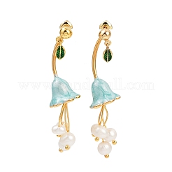 Серьги-гвоздики с цветочной эмалью из латуни EJEW-K308-07G