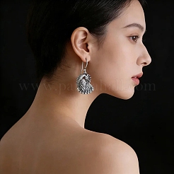 女性のための合金のぶら下がりイヤリング  ピーコック  アンティークシルバー  40mm&nbsp;WG7FD3D-01