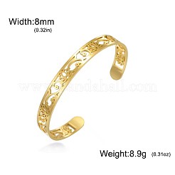 8mm ボヘミアン 304 ステンレススチール 中空フラワー オープンカフバングル（女性用）  ゴールドカラー  内径：2.36インチ（6cm）&nbsp;WG3C56B-02