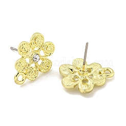 ラックメッキ合金スタッドピアスファインディング  カドミウムフリー＆ニッケルフリー＆鉛フリー  花  クリスタル  16x13.5mm  穴：1.5mm  ピン：10.5x0.5mm&nbsp;FIND-C053-02G