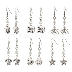 6 пара сережек-подвесок из сплава в тибетском стиле EJEW-JE06434