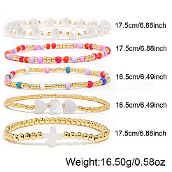 Sets aus elastischen Armbändern mit Kreuzherz aus Naturmuscheln&nbsp;XW5962