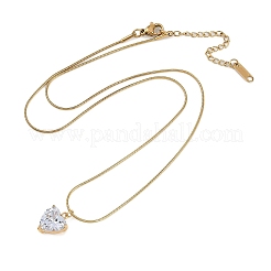 PVD вакуумное покрытие 304 нержавеющая сталь кубический цирконий кулон в форме сердца круглая цепочка-змейка ожерелья для женщин&nbsp;NJEW-Z044-09G