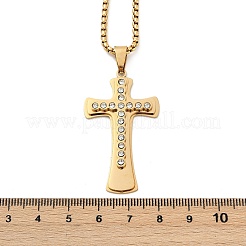 Мужские ожерелья с цепочкой из нержавеющей стали 201 с подвеской в виде креста и кубическим цирконием NJEW-S387-06G