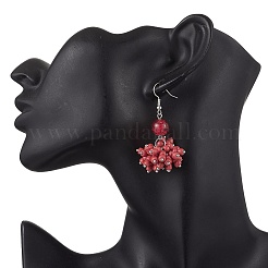 Стеклянные круглые серьги с подвесками&nbsp;EJEW-JE06550-03