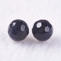 合成ブルーゴールドストーン青金砂石ビーズ  片穴  ラウンド  多面カット  6mm  穴：1mm&nbsp;G-K275-22-6mm