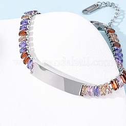 Браслеты-цепочки из нержавеющей стали 304 со стеклянными звеньями&nbsp;BJEW-G753-03P-03