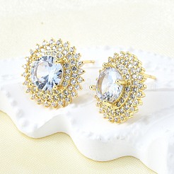 Женские серьги-гвоздики из латуни с микропаве и прозрачным кубическим цирконием EJEW-F363-03G