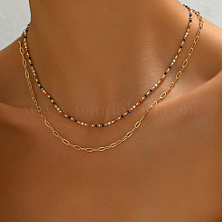 Старинные латунные цветные эмалевые двухслойные ожерелья для женщин OH1707