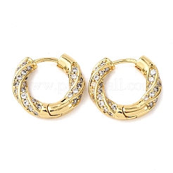 Серьги-кольца с микропаве из прозрачных кубических цирконий из латуни EJEW-K267-15G