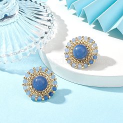 Pendientes de aventurina azul natural teñida y calentada con flores trenzadas y semillas&nbsp;EJEW-MZ00076