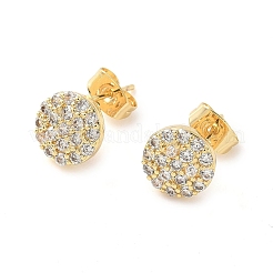 Круглые серьги-гвоздики из латуни с микропаве из прозрачных кубических цирконий EJEW-Z144-15G
