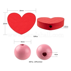 130 pz 5 stile rosso serie perline di legno naturale dipinte&nbsp;WOOD-LS0001-40