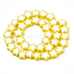 手作り樹脂粘土ビーズ連売り  スター  きいろ  8~10x8~10x3~4.5mm  穴：1.5mm  約40個/連  12.60インチ〜13.58インチ（32~34.5cm）&nbsp;CLAY-S096-043H
