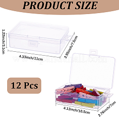 透明プラスチック収納ボックス12個  ヒンジ付き蓋付き長方形ビーズ容器  透明  11x7.5x3.1cm  内径：9.5x7のCM&nbsp;CON-CN0001-43