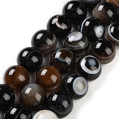 天然の瑪瑙ビーズ連売り  縞瑪瑙ビーズ  染め＆加熱  ラウンド  15mm  穴：1.4~1.5mm  約27個/連  15.59''（39.6センチメートル）&nbsp;G-NH0019-F01-03