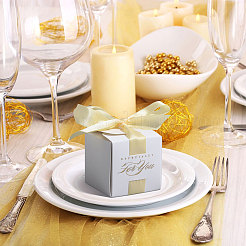 Свадебные бумажные подарочные коробки для конфет с полиэфирной лентой&nbsp;CON-WH0105-08