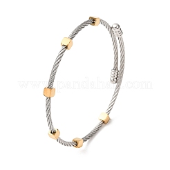 Bracelets manchettes bicolores en acier inoxydable 304 avec perles cubiques pour femmes&nbsp;SA-CBA2192-01GP