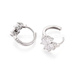 Серьги-кольца с клевером из латуни с микропаве из прозрачных кубических цирконий EJEW-T048-42P