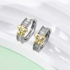 ブラスマイクロパヴェクリアキュービックジルコニアフープピアス  長持ちメッキ  鉛フリー＆カドミウムフリー  18KGP本金メッキ  蝶  15.5x17x6.5mm&nbsp;EJEW-H158-20B-GP