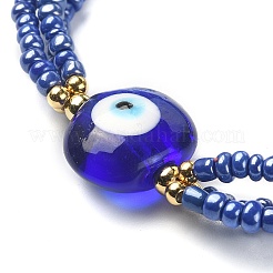 Трехслойный эластичный браслет из стеклянных бисера со сглазом лэмпворк BJEW-JB09472