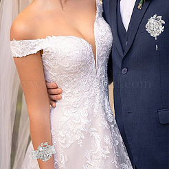 Корсаж бутоньерка из шелковой ткани имитация цветка AJEW-WH0248-359