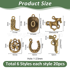 120pcs6スタイルチベットスタイルアロイペンダント  アンティークブロンズ  16~22.5x11~15x1.5~6mm  穴：1~2.5mm  20個/スタイル&nbsp;FIND-HS0002-13B