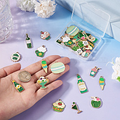 34個 17スタイル 食品テーマ 合金エナメルペンダント  カドミウムフリー＆鉛フリー  ゴールドカラー  混合図形  ミックスカラー  16~37x8~24x1~2.5mm  穴：1~2mm  2個/スタイル&nbsp;ENAM-TA0003-65