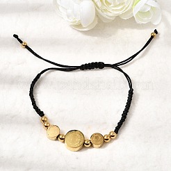 Регулируемые плоские круглые браслеты из нержавеющей стали 304 с плетеными бусинами Святого Бенедикта для женщин&nbsp;BJEW-K295-03G-02