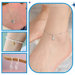 4個 2色 925スターリングシルバースターチャーム  丸カン付き  プラチナ·ゴールデン  9x6.5x2.3mm  穴：3mm  2個/カラー&nbsp;STER-PH0004-90