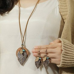 Комплекты из ожерелий и серег с подвесками из сплава листьев и дерева в богемном стиле WG5D754-01