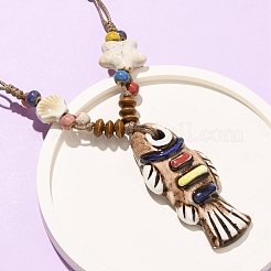 Colliers réglables en cordon ciré avec pendentif en forme de poisson en céramique pour femmes&nbsp;LS-NJEW-B146-01
