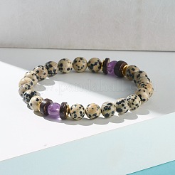 Bracciale elasticizzato con perle tonde in pietra mista naturale e sintetica&nbsp;BJEW-JB07128