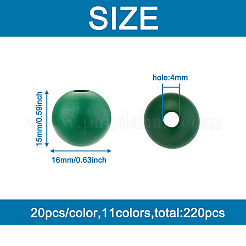 220 шт. 11 цвета расписные европейские бусины из натурального дерева WOOD-TA0001-54