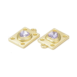 ラックメッキ合金ガラスペンダント  ゴールドカラー  ハートのチャームが付いた長方形  ラベンダー  19.5x12.5x5mm  穴：1.8mm&nbsp;PALLOY-P291-06G-06