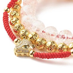 Set aus geflochtenen Perlenarmbändern aus natürlichem Knisterquarz und Lavagestein&nbsp;BJEW-JB07212-04