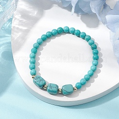 Synthetische türkisfarbene Stretch-Armbänder aus Würfeln und runden Perlen&nbsp;BJEW-JB10807-07