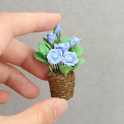 樹脂製バラ鉢植えミニチュア装飾品  マイクロランドスケープホームドールハウスアクセサリー  小道具の装飾のふりをする  コーンフラワーブルー  19x49mm&nbsp;PW-WG722C9-01
