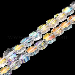 電気メッキ透明ガラスビーズ連売り  虹メッキ  多面カット  花  クリアAB  7~7.5x7.5x5~5.5mm  穴：0.9mm  約55個/連  15.94インチ（40.5cm）&nbsp;GLAA-C029-05